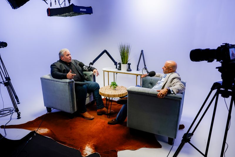 Wide view of The Private Equity Show set with Ryan Harper and Michael Sarner