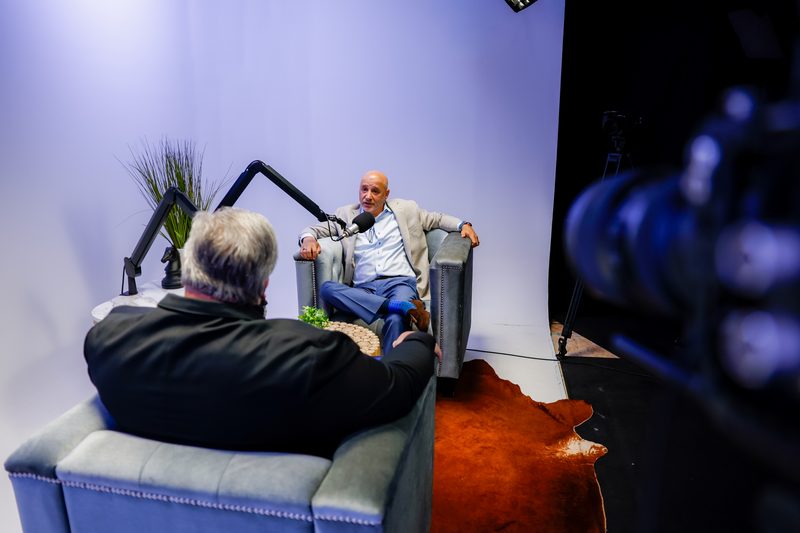 Michael Sarner speaking, shot past the studio camera